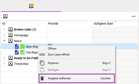 Sophora CMS - Angebote entfernen Sophora CMS - Angebote entfernen