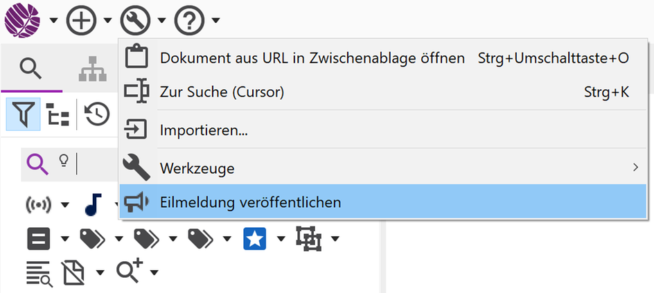 Sophora Add-on Breaking News - Werkzeug-Menüeintrag Sophora Add-on Breaking News - Werkzeug-Menüeintrag