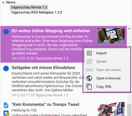Feeds View Context Menu Feeds View Context Menu