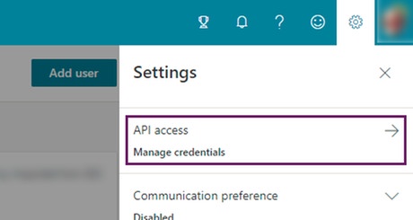 Opening API access settings in Bing Webmaster Tools