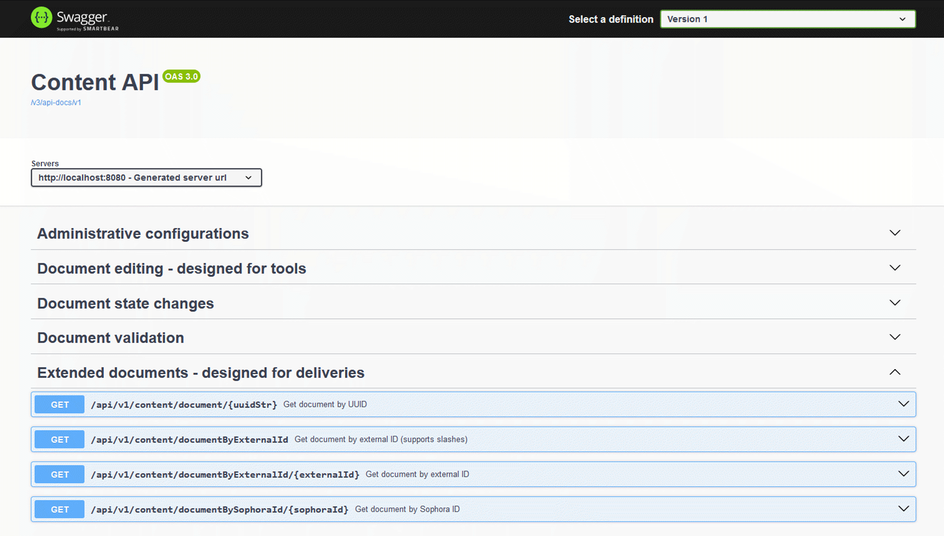 Content API Swagger UI