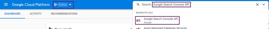 Searching for Google Search Console API in Google Cloud Platform