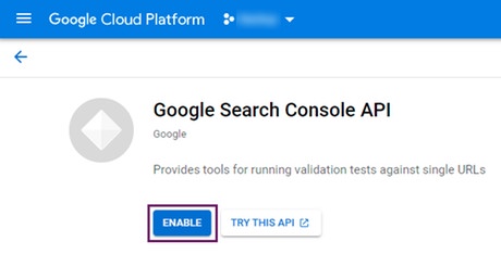 Enabling the Google Search Console API for a Google Cloud Platform project
