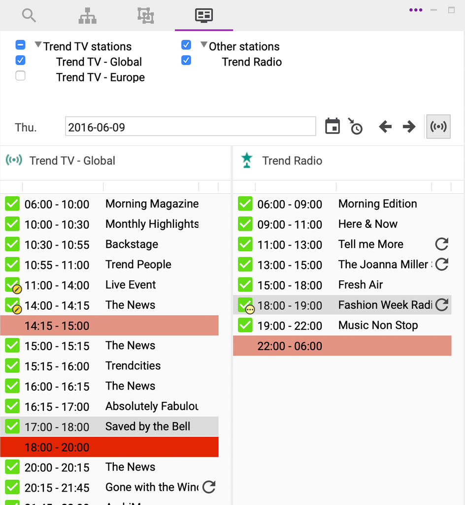 EPG Multi stations view EPG Multi stations view