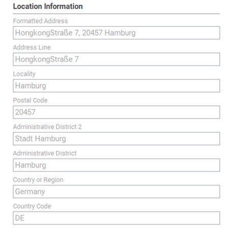 Location Information group in an editor