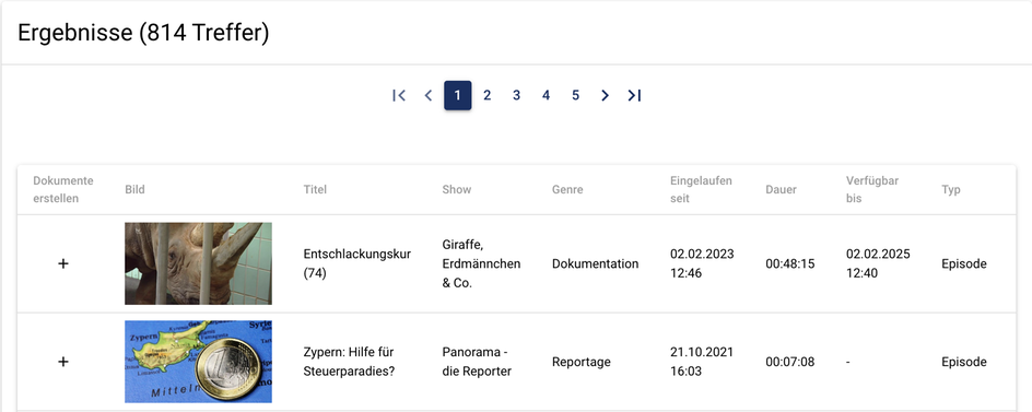 Sophora Media Finder — Result View Sophora Media Finder Result View