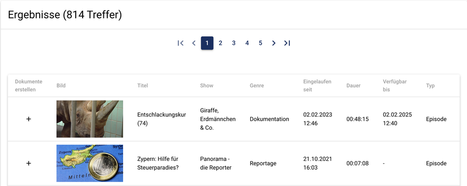 Sophora Media Finder Result View