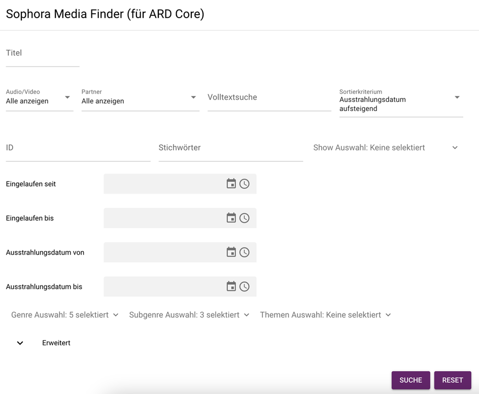 Sophora Media Finder Search View