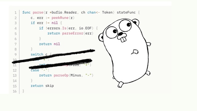 Go Mascot "Gopher" and Go Source Code
