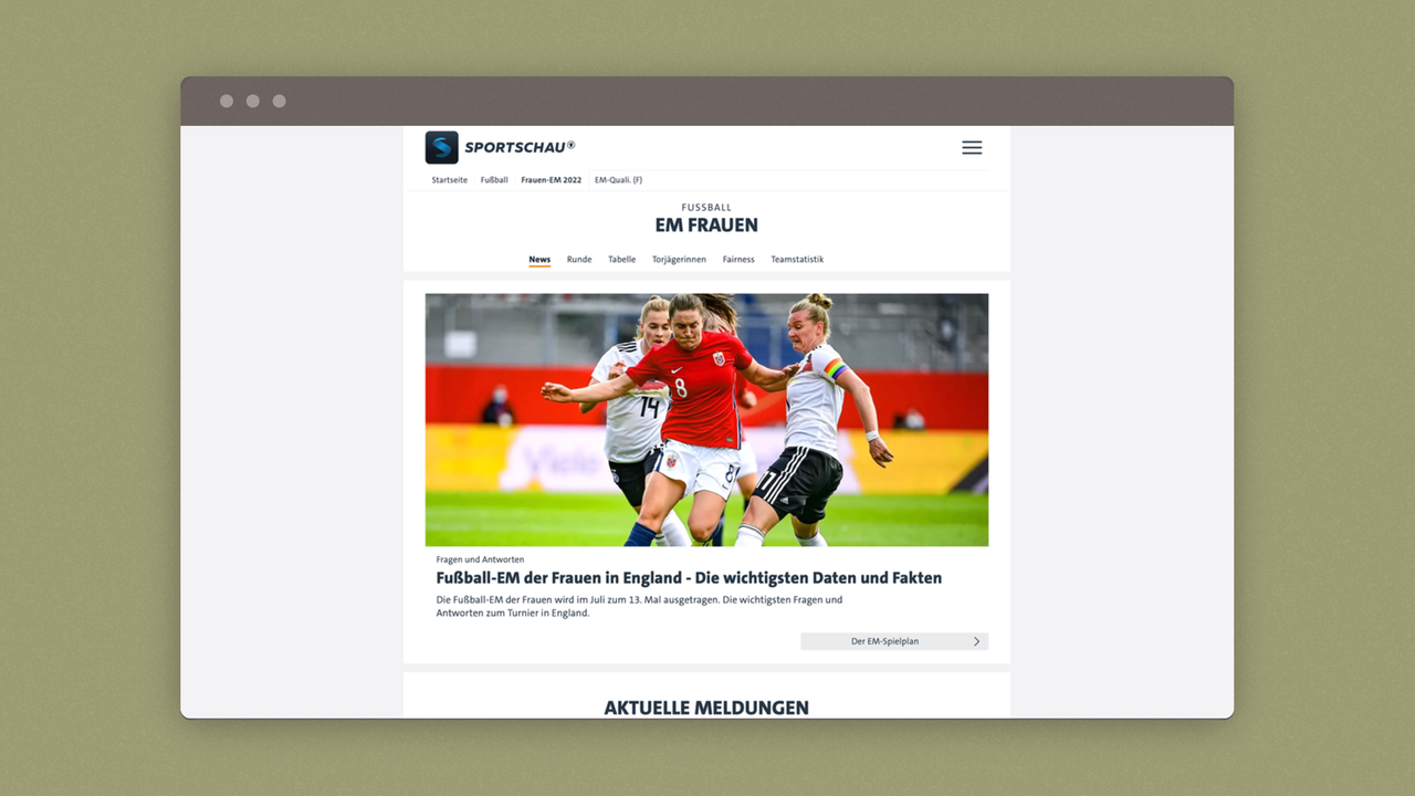 Sportschau's website covering the UEFA Women's Championships 