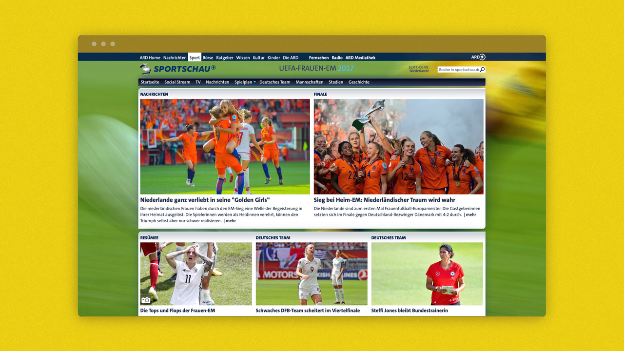 2017: Sportschau's website covering the UEFA Women's Championships 