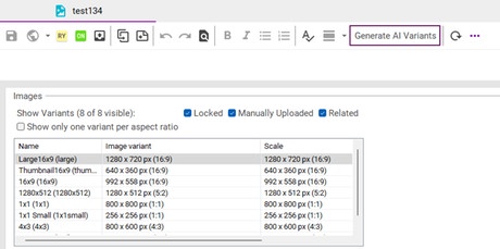 "Generate AI Variants" button in the editor toolbar