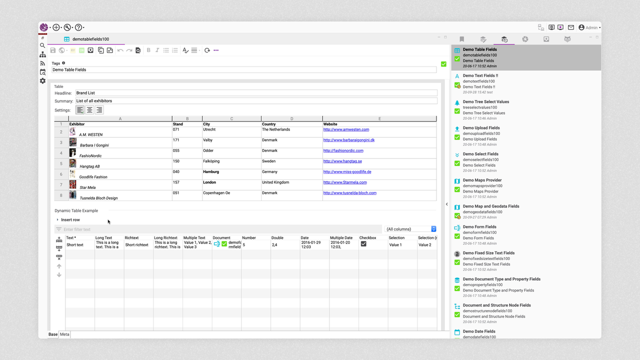 Sophora Data Model Editor: Tables