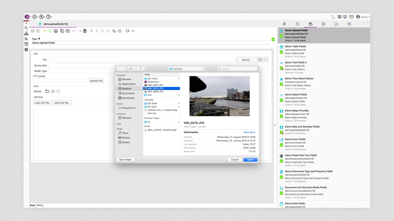 Sophora Data Model Editor: Upload Fields