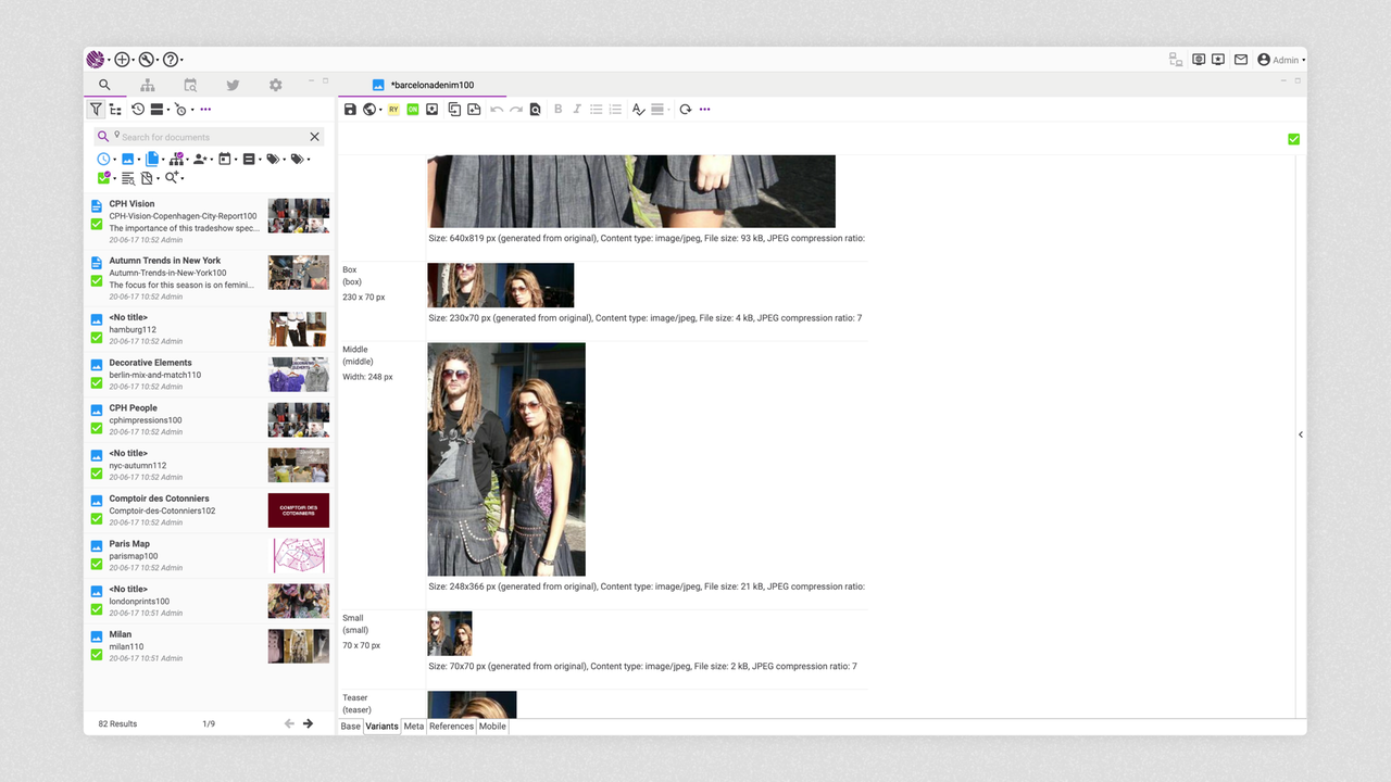 Sophora Image Editor: Übersicht der Bildvarianten im DeskClient 