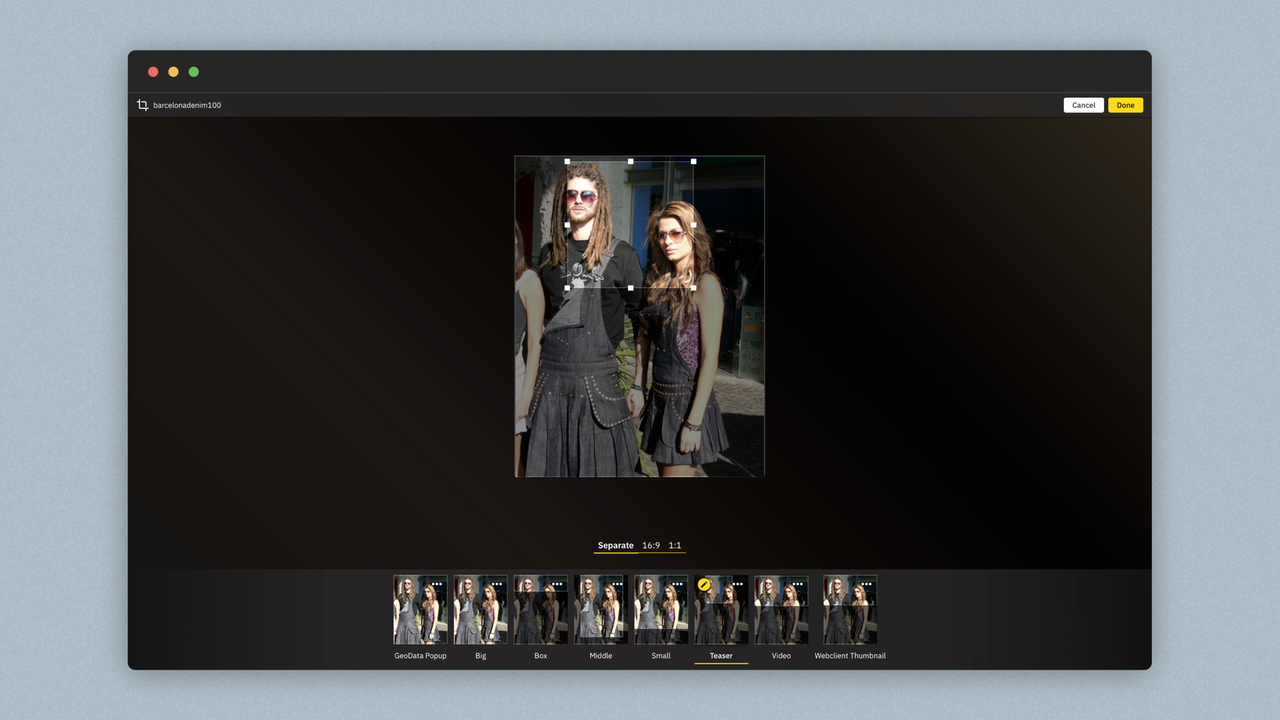 Sophora Image Editor: Ausschnitte der Bildvarianten im MobileClient setzen