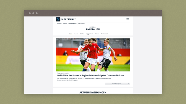Sportschau-Website zu den Fußball-Europameisterschaften der Frauen 