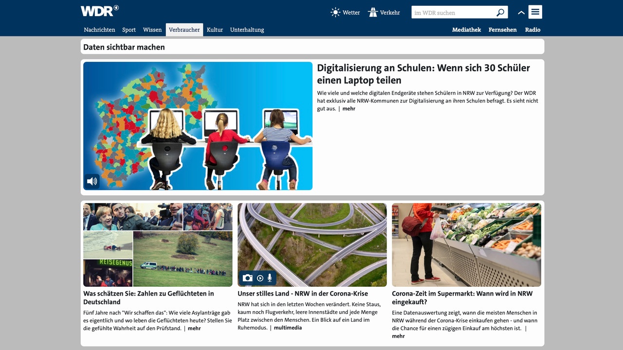 WDR homepage for data journalism projects