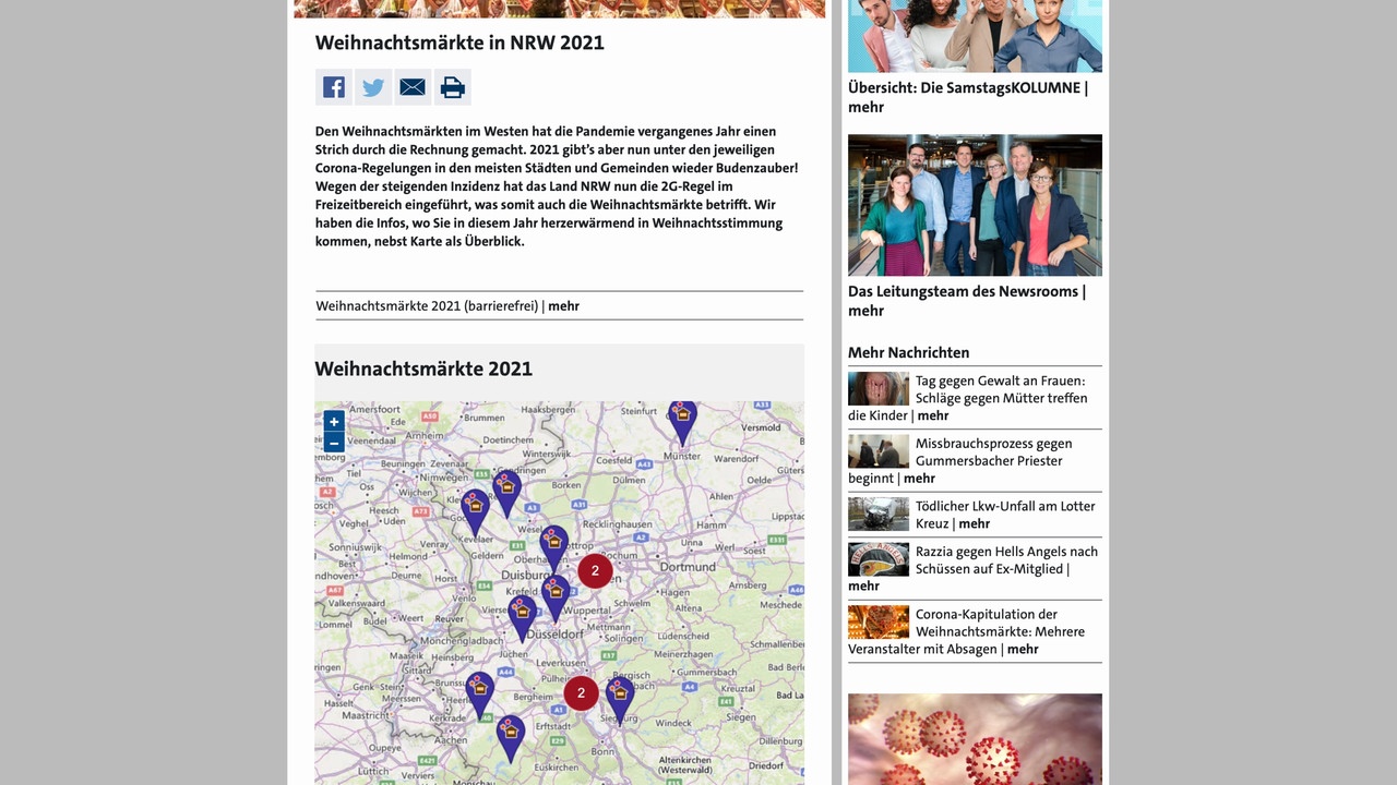 WDR website: Map with Christmas markets 